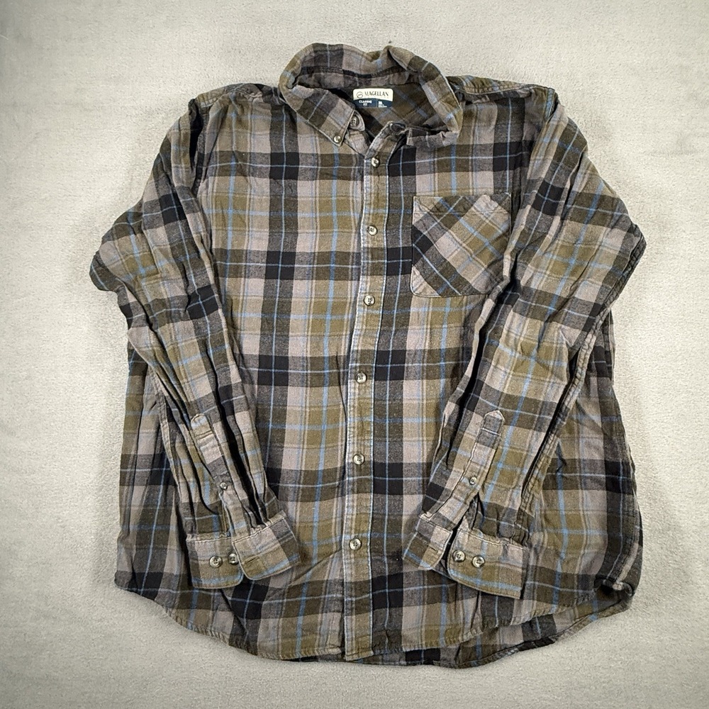 Magellan Men's Outdoors Flannel XL Brown Plaid Long Sleeve